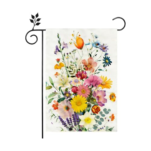 Spring Summer Colorful Floral Garden Flag 12x18 Inch Double Sided Outside Farmhouse Holiday Courtyard Decoration Flag