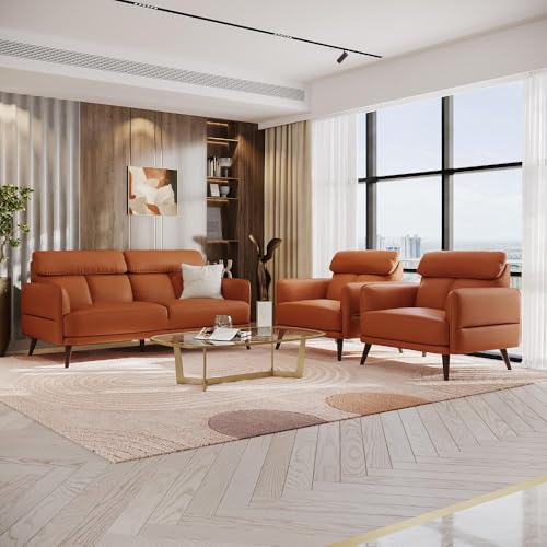 Image of Wakefit 5 Seater Sofa Set, Tan, Modern, Leatherette, 5 Year Warranty, 3+1+1 Seater, Living Room, Sectional Sofa