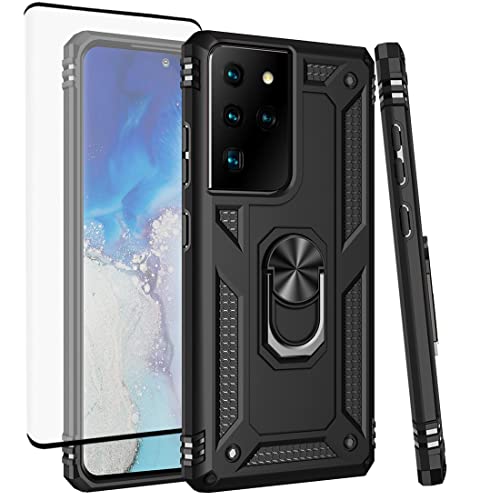 Coque Galaxy S21 Ultra 5G avec verre trempé protecteur et support magnétique noir