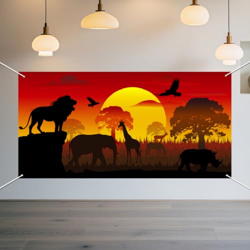 WADORN Banderines de fotos de safari africano para decoración de fiestas, 90 x 180 cm, bosque de vida silvestre africano, puerta de fotos, accesorios de fondo de fotografía de tela grande, selva