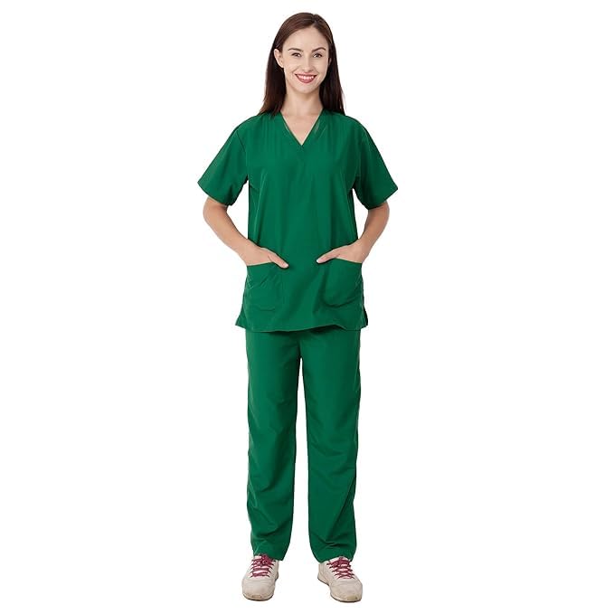 RANK Women’s Scrub Suit |Polyester Viscose Blend | V-Neck Top with Pockets & Drawstring Pant | Female Medical Uniform for Nurse, Doctor, Dentist, Hospital, Clinic Use Size - M (Dark Green)