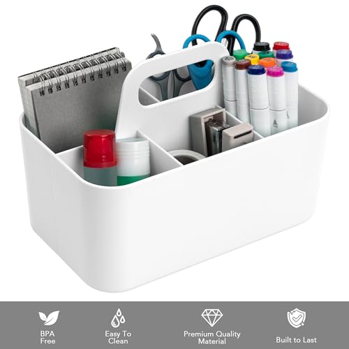 Image of Tiawudi Multipurpose Caddy Organizer, Plastic Caddy with Handle, Stackable Desk Organizer for Stationery, Marker and Pencil, Office Supplies Organizer, Dorm Caddy