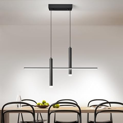 BNHHLZ Modern LED Linear Pendant Light with Dual Spotlights Dimmable 6000K Pendant Lights Kitchen Island Ceiling Hanging Black Chandeliers for Dining Room Table Kitchen Living Room Bedroom(L31.5in) Cover
