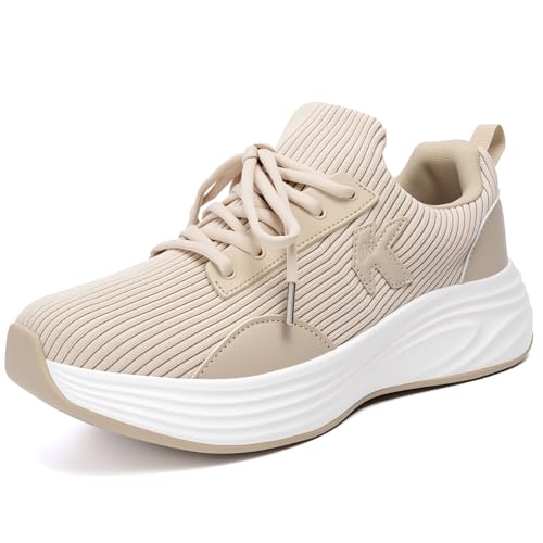 OKVOOT Women's Wide Width Sneakers - Fashion Slip-On Lightweight Athletic Shoes for Walking Running Gym Workout Tennis Training, Breathable Non-Slip Shock Absorbing Casual Wear(Brown-41)