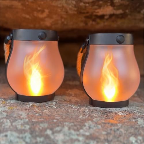 FoxFlame Schoolhouse Solar Lanterns Outdoor Waterproof - Realistic Flickering Flame, 3 Lighting...