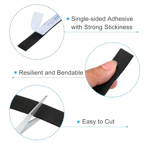 Image of PATIKIL 3 /4 inch W x 1 /8 inch T x 16.4Ft EVA Single Sided Foam Tape, 3Pcs Multipurpose Sealing Strip Foam Weather Stripping, Black