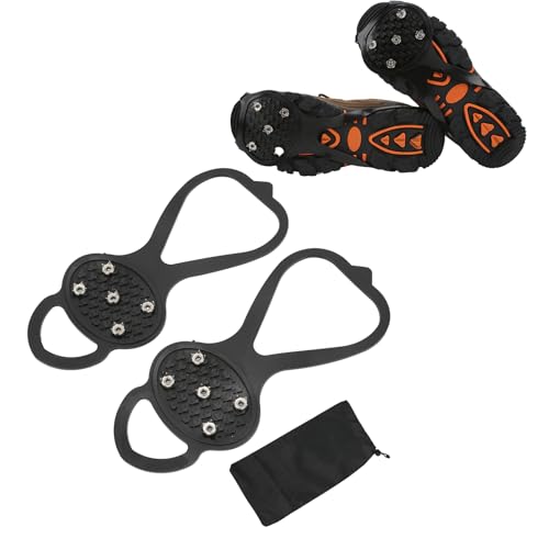 Crampons, 1 Pair 5 Teeth Anti Skid Ice Cleat Shoe Grips Ice Claw Climbing Shoe Spikes Boots Stainless Steel Spikes Safe Protect for Hiking Fishing Walking Climbing