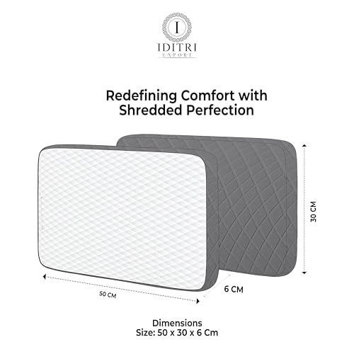Image of High Density Core Memory Foam Pillow, 50x30x6 cm Shredded Support for Neck Relief, White /Grey Breathable Jacquard Case, Orthopedic Bedding for Deep Sleep and Aligned Spine