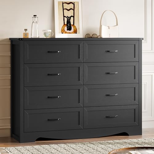 BORNOON 8-Drawer Dresser for Bedroom, Modern Wooden Chest of Drawers with Metal Handles, Anti-Tipping Design, Sturdy and Stable Storage Organizer for Living Room, Entryway, Home Office