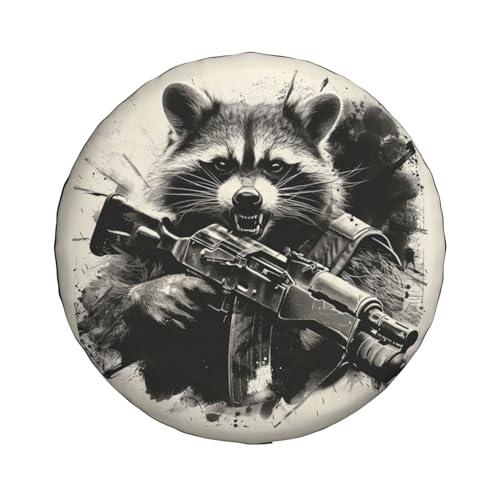 Funny Raccoon Spare Tire Cover Raccoon Holding A Gun Wheel Protector for Truck SUV Trailer Camping RV Universal Tire Covers 14 Inch