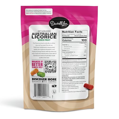 Image of Darrell Lea Family Size Soft Australian Licorice, Non-GMO, No Palm Oil, Vegetarian Friendly, No High Fructose Corn Syrup, Soft & Chewy Licorice Candy, Made in Australia (Mixed Fruit, 20 Ounce)