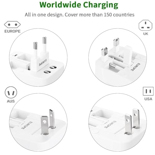 Image of fizzytech Universal Travel Adapter with Dual USB Ports, All-in-One International Power Plug for UK, US, EU, AU, Worldwide Charger for 150+ Countries, Fast Charging Multi Plug (White)