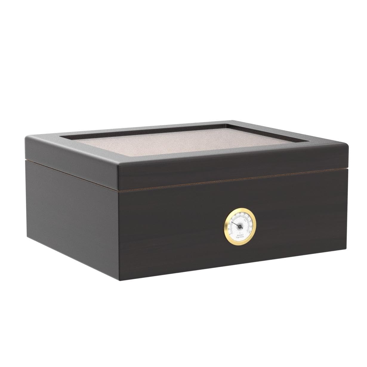 Slege Ręcznie wykonany Humidor do Cygar, Humidor na Cygara Hiszpania rdzeń cedrowy -Nawilżacz,Rozdzielacz,Higrometr, prezent dla mężczyzn,Akcesoria do Kubańskie cygara (30-50 cygar)-Czarny