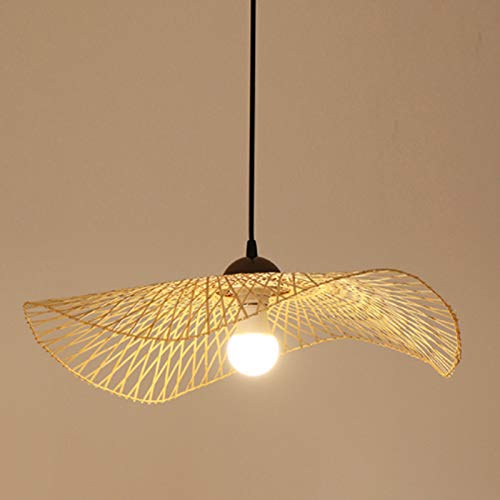 Vintage Gewebte Pendelleuchte Natürlichen Bambus Rattan Handgefertigten Hängelampe Pendellampe E27 Höhenverstellbare Restaurant Teestube Wohnzimmer Schlafzimmer Café Dekoration Deckenleuchte,A/55cm Cover