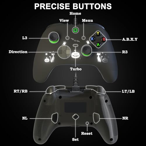 Image of conwin Wired Game Controller for PC and X-BOX-1 /One, Support RGB LED, Turbo, Programmable Button, 3.5mm Jack, Vibration, USB Gamepad for X-BOX-1 need updated by yourself (Halloween)