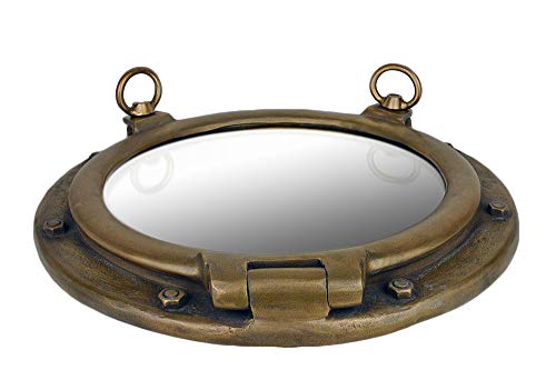 Nautical Tropical Imports Porthole Mirror Wall Mount Antique Brass 20 Inch Diameter - Image 4