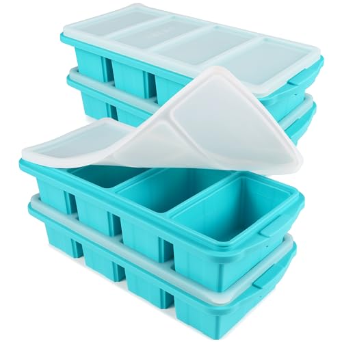 Image of Ztomine Silicone Freezer Tray With Lid - Silicone Freezer Food Molds- Large Ice Cube Tray,4-Pack Silicone Freezer Container,Freeze & Store Soup, Sauce, Broth,Leftovers - Makes 4 Perfect 1 Cup