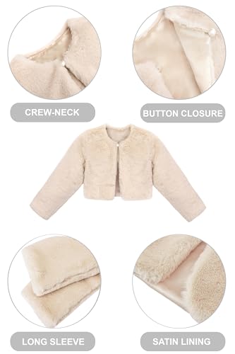 Lilax Girls Cozy Faux Fur Bolero Shrug Long Sleeve Crew Neck Dress Coat2