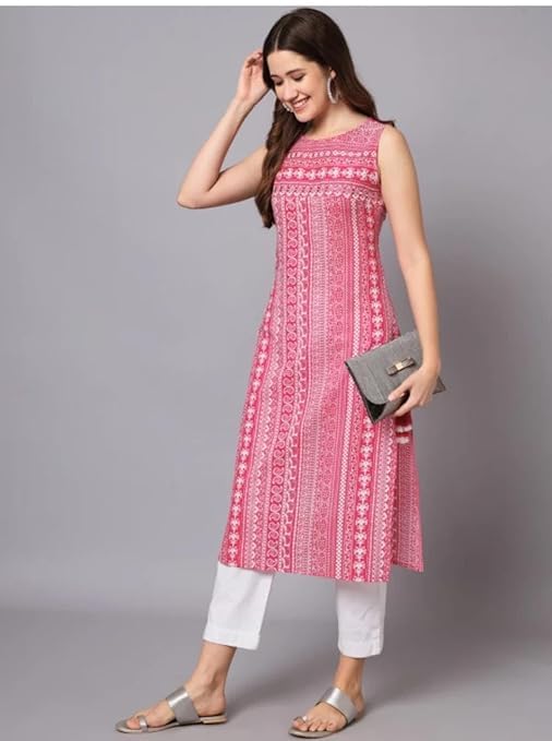 Image of Sleeveless Kurti for Office Wear | Designer Sleeveless Rayon Kurti for Womens & Girls