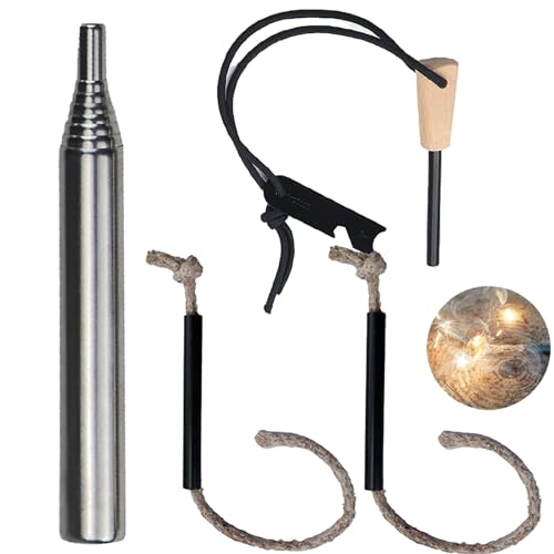 Fire Starting Survival Tool, Flint and Steel Survival Igniter with Cord, Iron Rod Kit for Camping and Emergencies (Dos Palos de Piedra de Fuego)