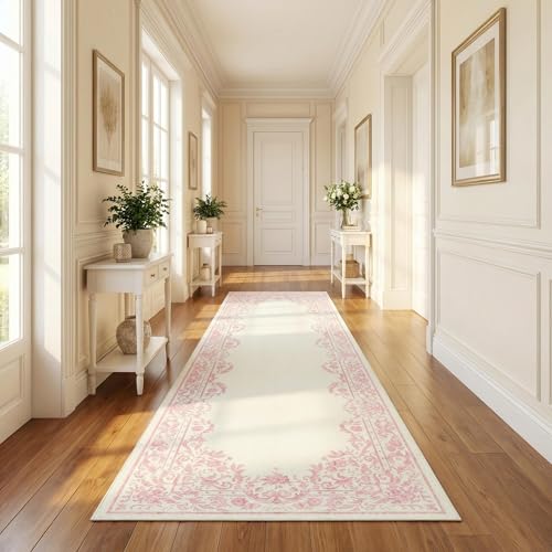 Tapete corredor rosa 2x6 con diseño floral miniatura 3