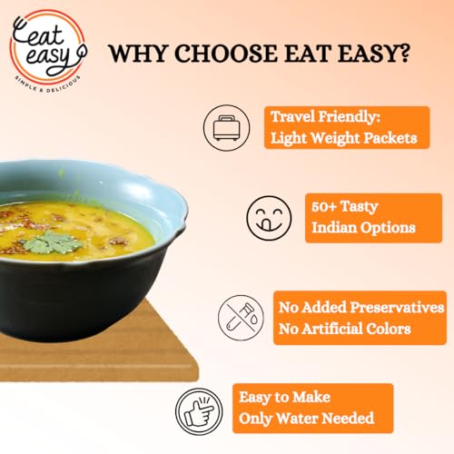 Image of Eat Easy Ready To Eat Gujarati Dal- 55gm (Pack of 2) | Freeze Dehydrated, No Moisture Instant Dal | Made with Tur Dal & Cow Ghee | No Preservatives, Lightweight, Just Add Water Food for Travel, Trekking, Campign, Hostel
