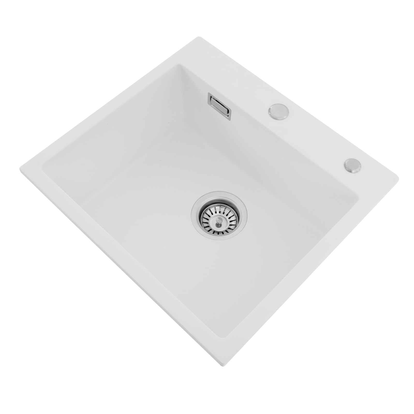 Fregadero de cocina de granito blanco, 50 x 45 cm, rectangular, para armarios bajos a partir de 60 cm de ancho, 1 fregadero empotrado, fregadero de cocina, fregadero de granito para cocinas