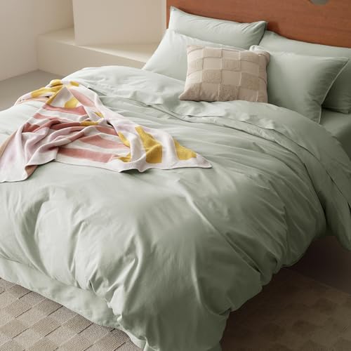 Organic Cotton Duvet Cover Set Queen Light Green