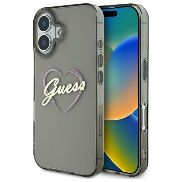 CG Mobile Guess GUHCP16SHCHGSPK Coque Rigide pour iPhone 16 6,1" Noir Motif cœur IML