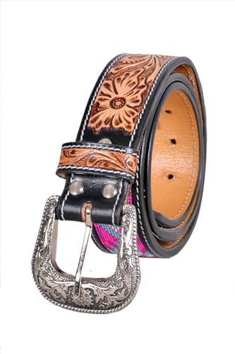 Western Tooled Leather Beaded Belt For Men and Women 30IS1113