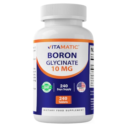 Vitamatic Chelated Boron (as Glycinate) 10mg 240 Tablets - Supports Hormone Balance Bone Health & Connective Tissue
