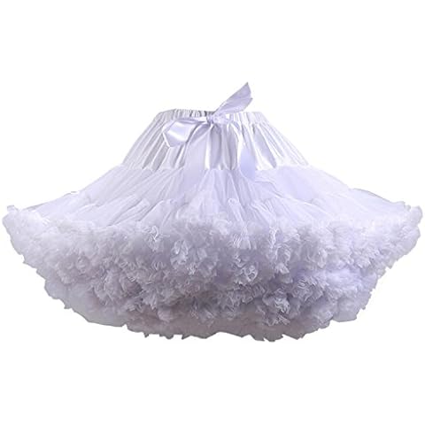 FOLOBE Women's Tutu Costume Ballet Dance Multi-Layer Puffy Skirt Adult Luxurious Soft Chiffon Petticoat Tulle Tutu Skirt, White, M Cover