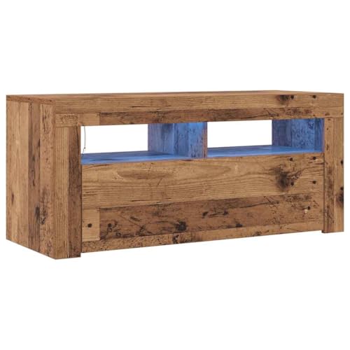 vidaXL Meuble TV avec lumières LED Vieux Bois Bois d'ingénierie