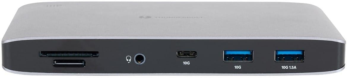 Monoprice Thunderbolt 3 Dual DisplayPort Docking Station - With USB-C MFDP Support for Non-Thunderbolt 3 Devices, 60 Watts Power Delivery, 10/100/1000Mbps Data Transfer Speeds, Silver