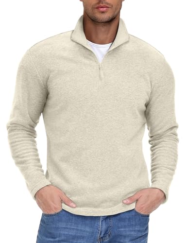 EKLENTSON Men's Fleece Pullover, Beige, L