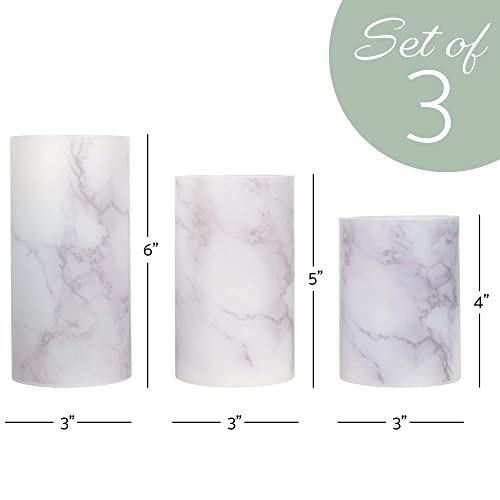 Image of Elanze Designs Marbled White and Grey 6 inch Wax LED Flameless Pillar Candles Set of 3