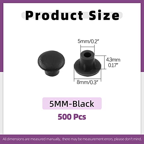 Image of Swpeet 500Pcs 1 /5 inch Black Plastic Plugs Hole Plugs Screw Covers Assortment Kit, Flush Type Hole Plugs Snap in Locking Hole Tube Panel Plugs Fastener Cover Plugs