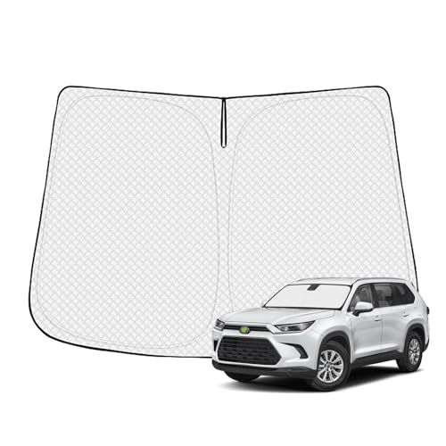 Canvcle Windshield Sun Shade for 2024-2025 Toyota Grand Highlander Accessories Thicken 6-Layer Front Window Sunshade Cover Sun Visor Protector Foldable Block UV Rays Keep Vehicle Cool