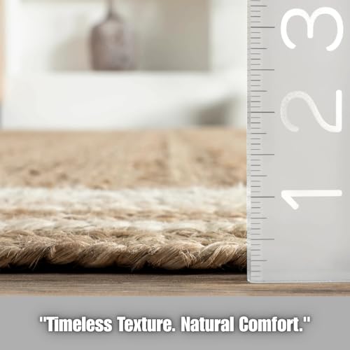 Image of Rounds Jute Carpet - Handwoven Natural Fiber Rug for Living Room, Bedroom, Entryway | Boho Chic Eco-Friendly Area Rug | Rustic Designer Floor Mat:-(Jute White Design, 3x3 feet