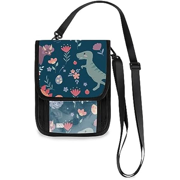 Urocze dinozaury portfel na szyję podróżny uchwyt na paszport portfel na szyję dla kobiet mężczyzn torba na ramię blokująca RFID 19 cm x 15 cm regulowany pasek niebieski, Słodkie dinozaury, 7.5\