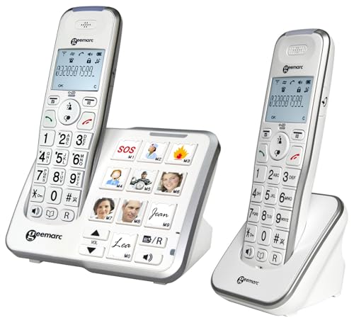 Geemarc Amplidect 295 Photo Duo - Téléphone Fixe Amplifié et Son Combiné Additionnel avec Grosses Touches Photo Personnalisables pour Personnes Agées -...