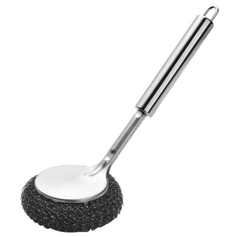 Oariv Dish Scrubber Brush, ‎Stainless Steel Scrubber with Long Wool Handle for Dishes Cookware Cleaning, Steel Sponge Ball Brush