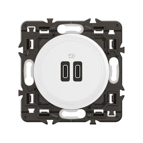 LEGRAND - Prise USB-C Double Céliane - 2 Ports USB-C 3A/20W - Recharge Tous Types d'Equipements Electroniques - Prêt à Installer - Blanc