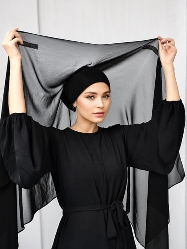 Instant Chiffon Hijab Set 3-in-1 Hijabs Scarf with Built-in Magnets and Undercap Head Wraps with Model Cap2