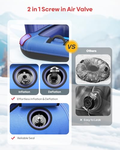 Image of QPAU Snow Sled with Premium Canvas Cover, 2 Person Inflatable Heavy Duty Snow Tube with Reinforced Handles, Snow Sleds for Kids and Adults, Winter Toboggan Outdoor Toys Gifts for Family