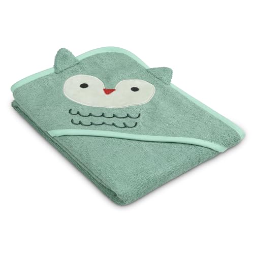 Image of Delta Children Baby /Infant Hooded Bath Towel - Super Soft and Absorbent- Newborn Essential - Ideal Baby Registry /Shower Gift for Boys and Girls, Light Teal Owl
