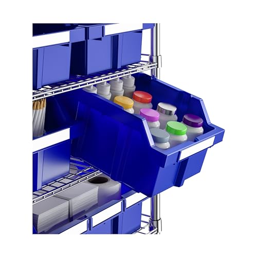 Image of Seville Classics Commerical Grade NSF-Certified Bin Rack Storage Steel Wire Shelving System - 24 Bins - Blue | 24 slide-out bins with tilt-lock design keep supplies organized and accessible