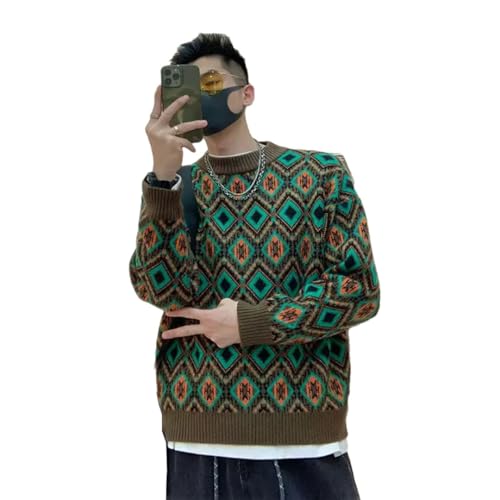 Men's Autumn Winter Round Neck Long Sleeve Printing Pullover Sweater Casual Loose Knitting Tops