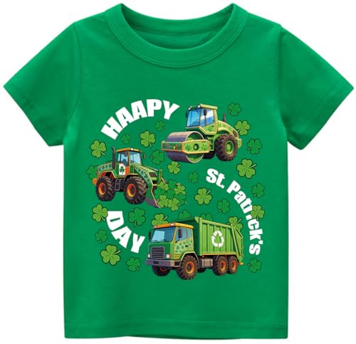Image of Tkria Toddler Boys St Patricks Shirts Kids Clover Shamrock T-Shirt Baby Dinosaur Gnome Lucky Dude Short Sleeve Green Tops