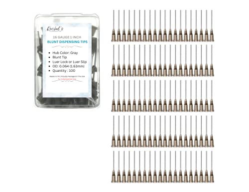 Rachel's Closeouts 100 packs of 16 Gauge Needle 1 inch Blunt Tip Needle Dispensing Needle -Luer Lock Tips Needle-Industrial Needles for Ink Cartridges, Glue, Syringes, Woodworking